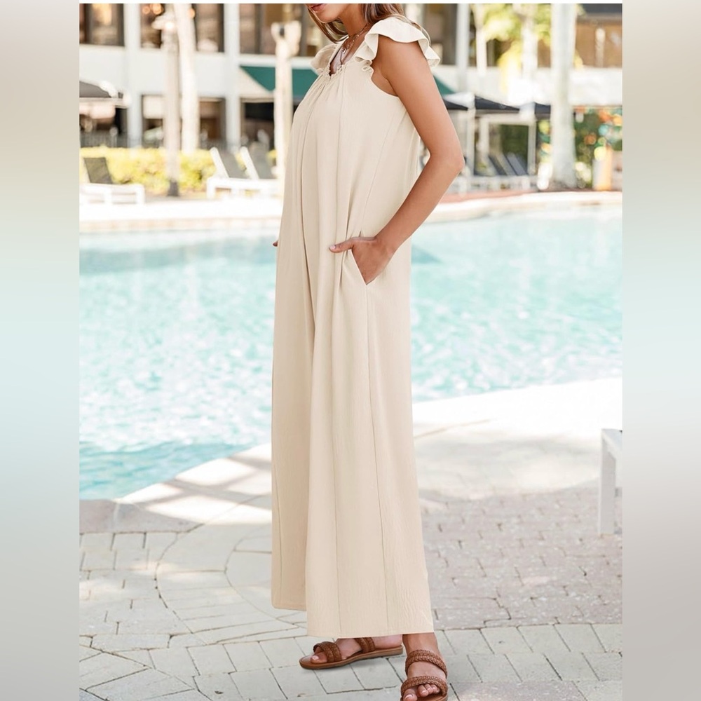 Wide Leg Ruffle Sleeve Jumpsuit in Cream - Picture 7 of 7